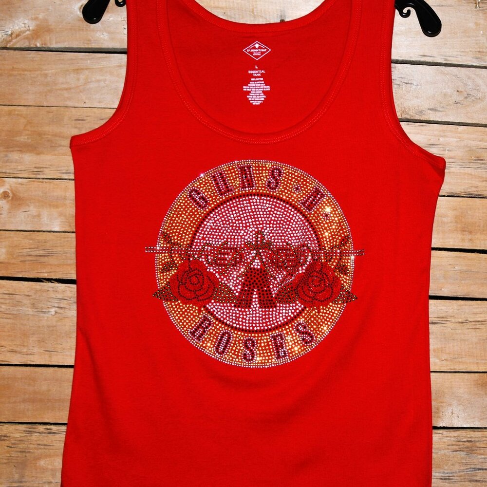 Guns N Roses   red rhinestone  bling sleeveless tank top  XS,S,M,L,XL,XXL,…